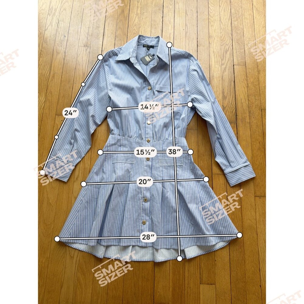 Maje Size M NEW Blue & White Striped Long Sleeve Button-Front Mini Shirt Dress - Picture 9 of 16